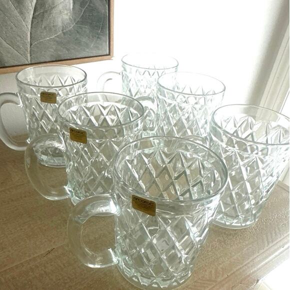 Vintage 1970's Paul Sebastian Diamond Cut Fine Crystal SET OF 6 Lead Mugs 12 oz - Picture 1 of 6